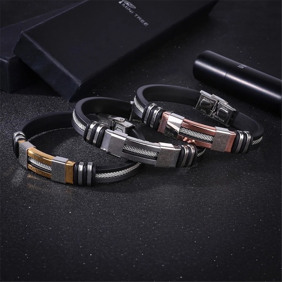 Sim Dia Other - Woven Groove Wrap Men Titan Metallic Silicone Duo Bracelet